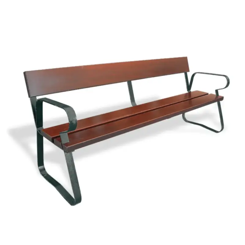 Banco de madera y apoyos de hierro