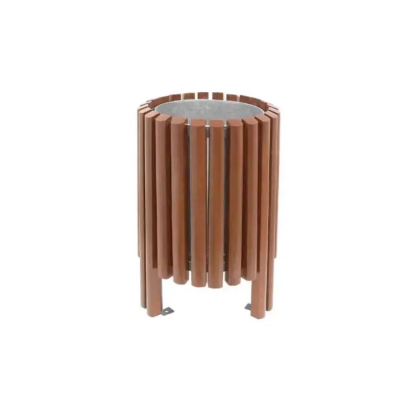 Papelera de madera con cubo de metal